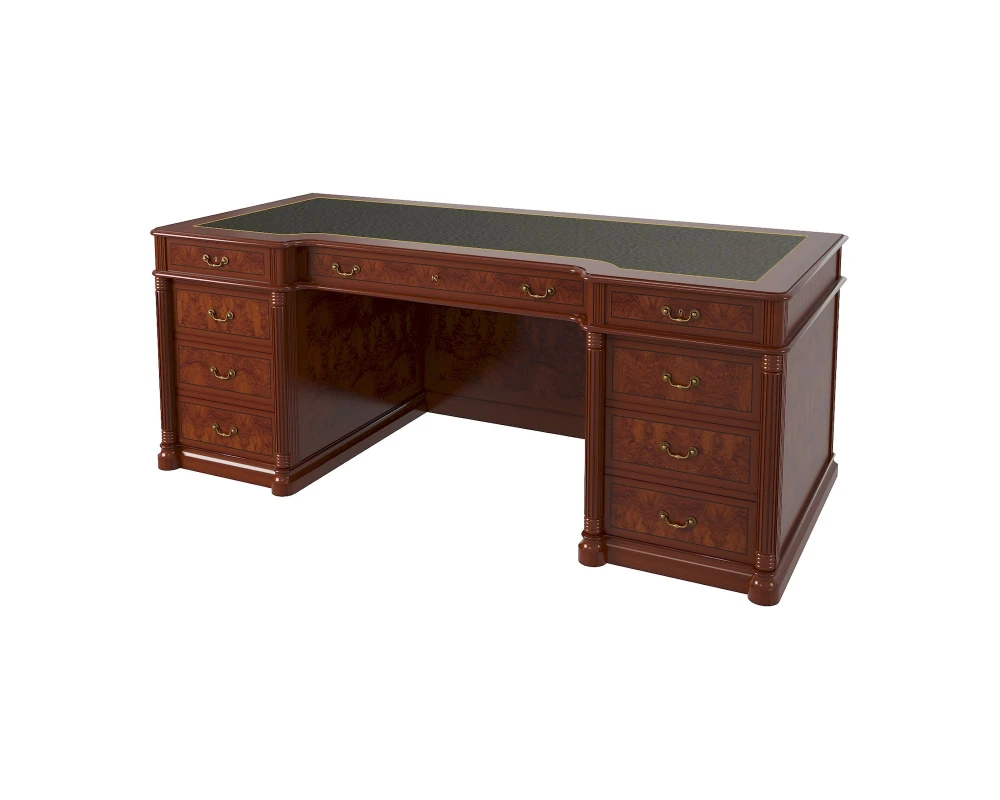 Стол руководителя с передней панелью полуглянцевый, кожа 2000х900х780 Artmoble