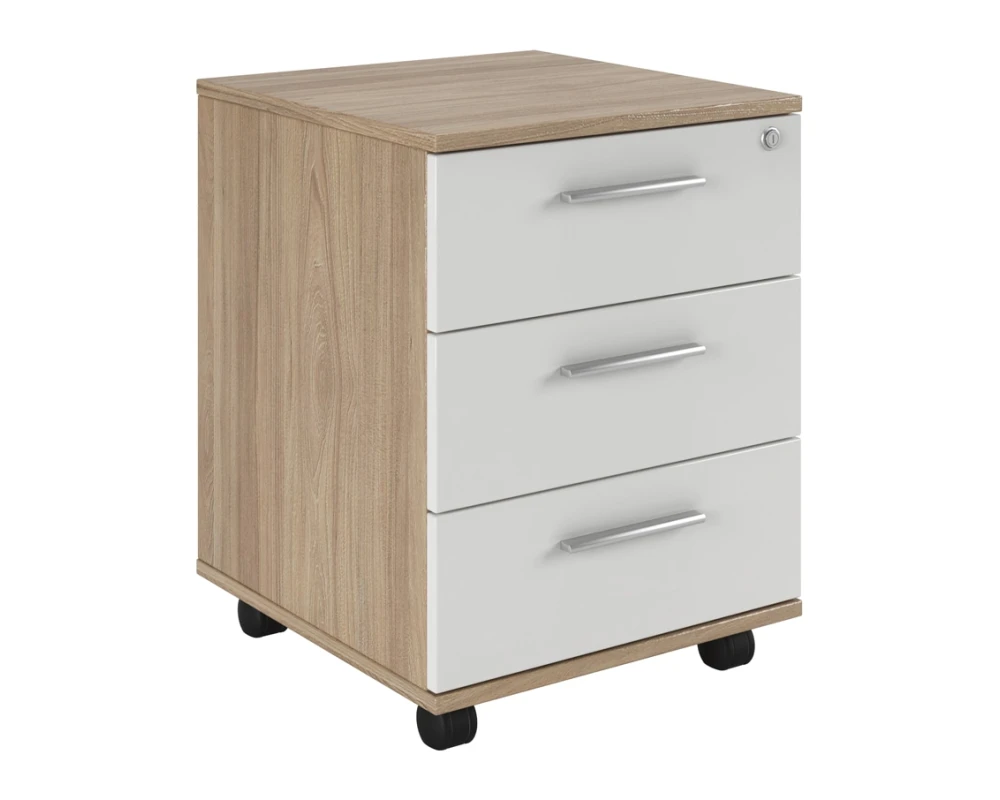 Тумба подкатная с 3 ящиками, глянец Асти П / Asti P Вяз/Белый