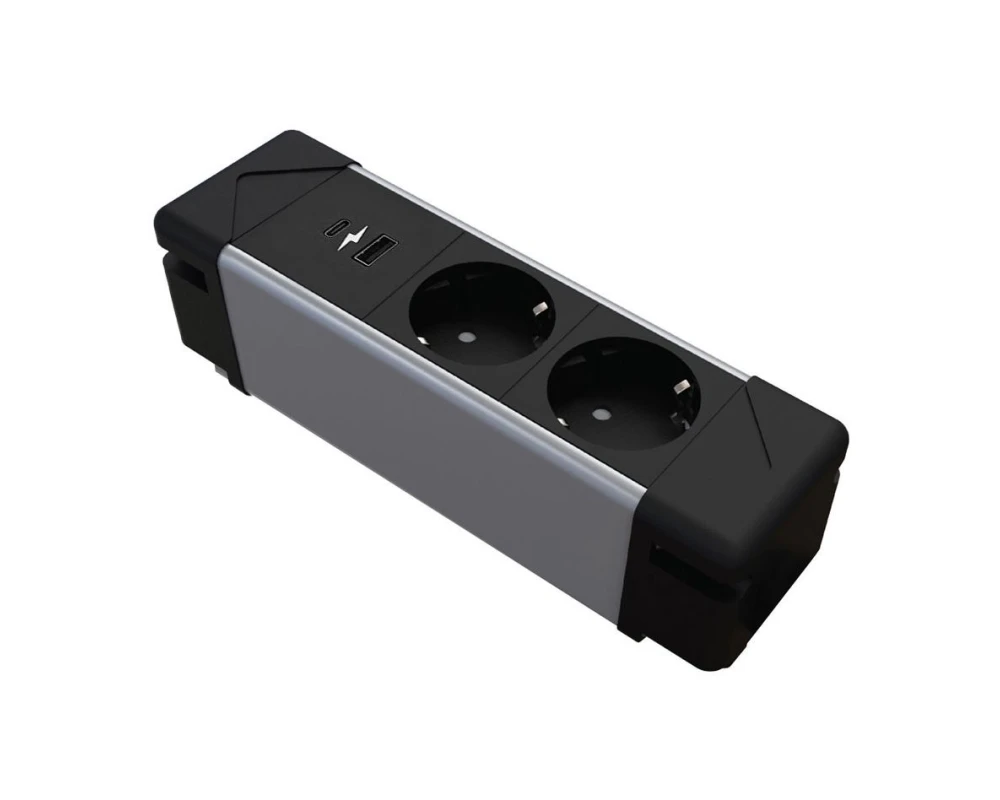 Блок розеток настольный 2P+2USB A+C 194x56x56 Under Desk Черный