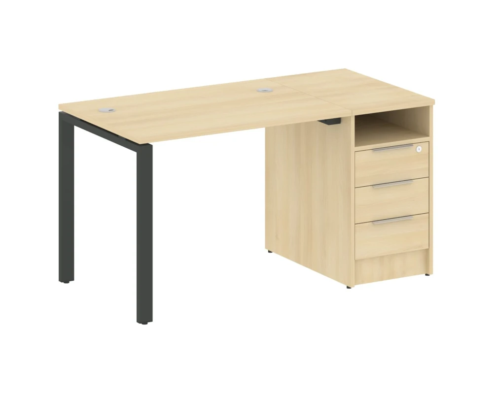 Рабочая станция на П-образном м/к с опорной тумбой 141,2x72x75 Метал Систем / Metal System